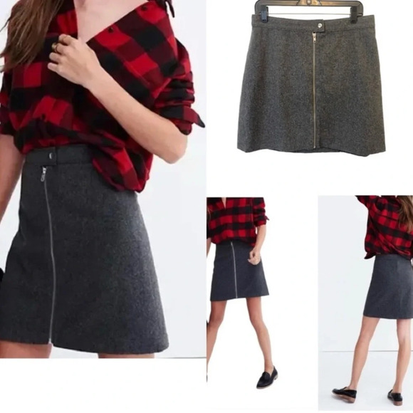 Madewell Wool Blend Zip Front Mini Skirt Grey Womens‎ size 4 - Picture 1 of 9